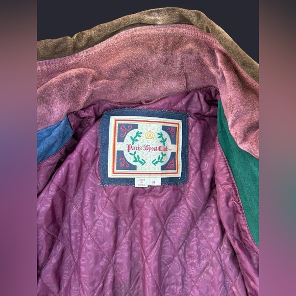 90s Vintage Paris Sport Club Color Block Suede Leather Parka | Size Medium - Picture 2 of 7